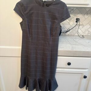 Banana Republic Gray Windowpane Midi Dress with Ruffle Hem